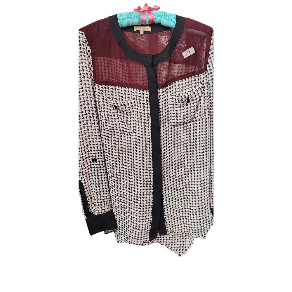 Vintage DEMOCRACY houndstooth blouse Womens size Medium Black Whimsygoth